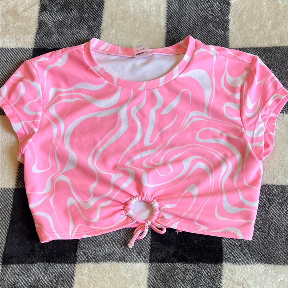 Old Navy Pink and White Patterned Bathing Suit Top size L 10/12